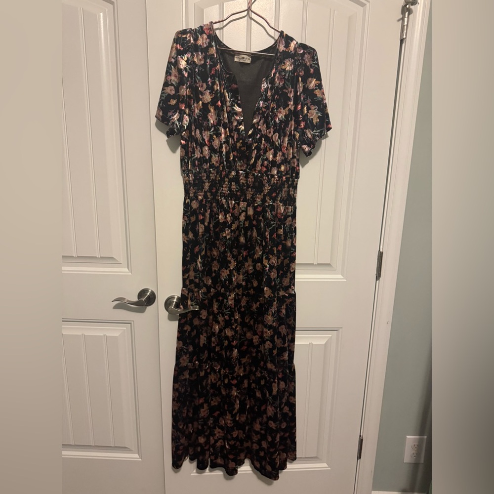 Natural Life Bella Velvet V-Neck Flutter Sleeve Maxi Dress